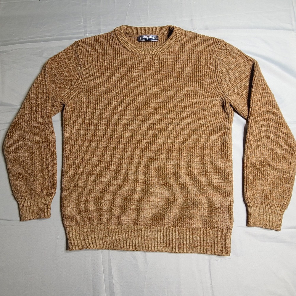 Pj Paul Jones Crewneck Sweater Mens Small‎ Ribbed Knit Brown Pullover Cozy